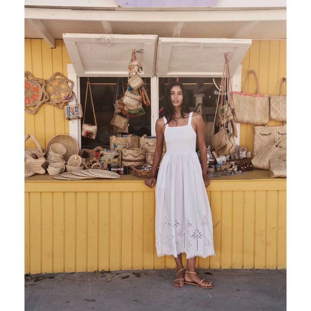New Marine Layer Selene Fit & Flare Eyelet Embroidered Sundress Sz Medium